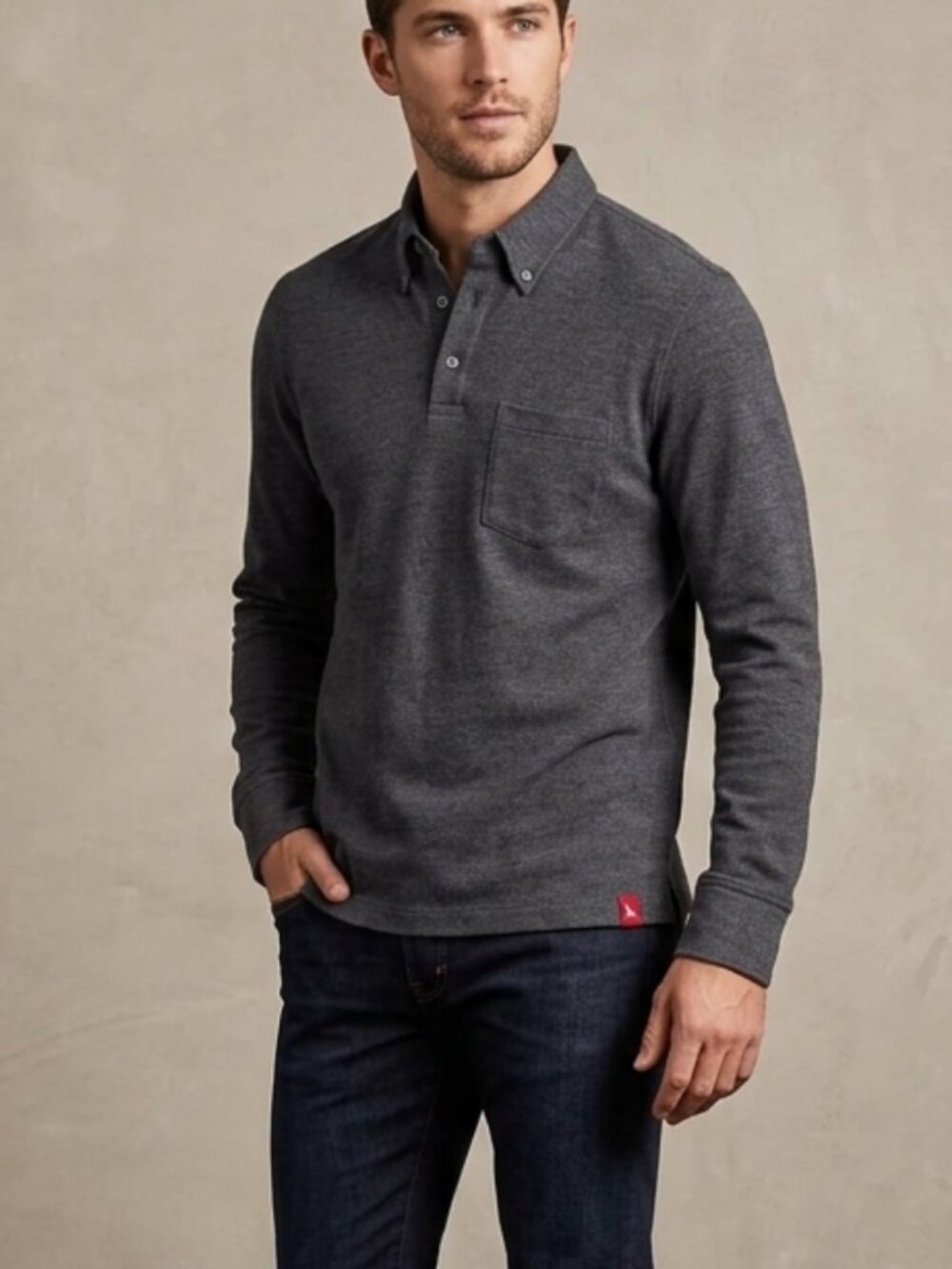 UNTUCKit Zingaro Long Sleeve Polo Shirt Charcoal Gray Cotton Blend Casual Sz XL
